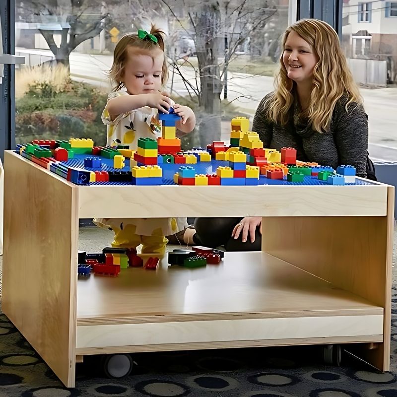 3branch Discovery Table Mini compact children's activity centre with locking casters, built from solid Baltic birch plywood, for classrooms and early learning environments