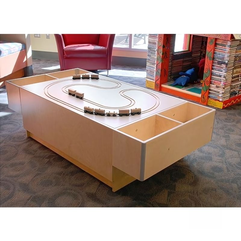 3branch Double Discovery Table in train track configuration, a modular activity table for classrooms and libraries
