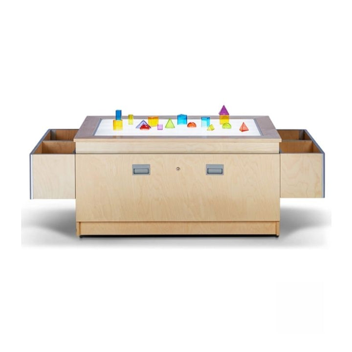 3branch Double Discovery Table with shape activity materials, demonstrating versatile open-ended learning use