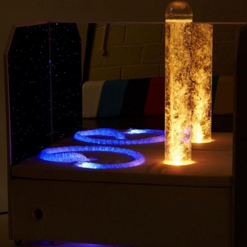 Experia Portable Sensory Corner - Calming - Front View Orange Light  Bluish Fiber Optic