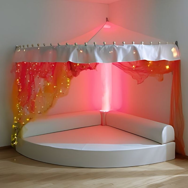 HABA Pro Sensory Corner Quadrant Mat with Backrests - Crystal Grey - Corner Room View Reddish light