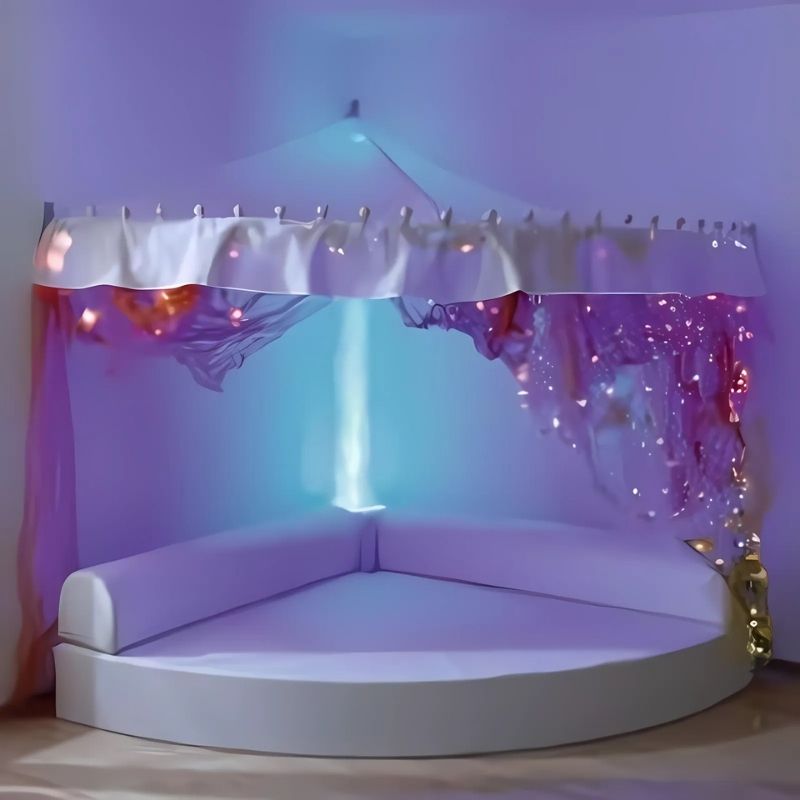 HABA Pro Sensory Corner Quadrant Mat with Backrests - Crystal Grey - Corner Room View Bluish Purple Light