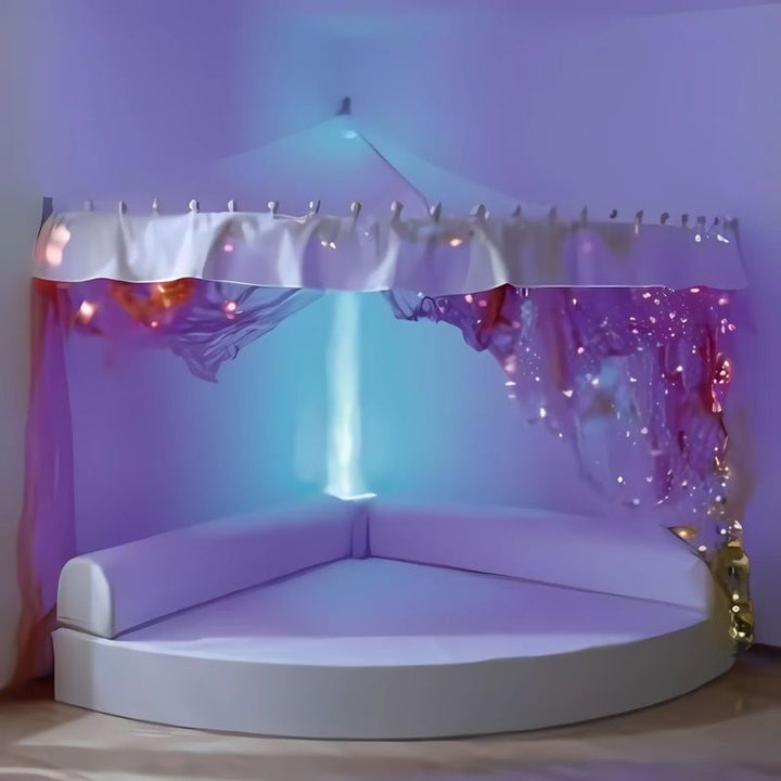 HABA Pro Sensory Corner Quadrant Mat with Backrests - Crystal Grey - Corner Room View Bluish Purple Light