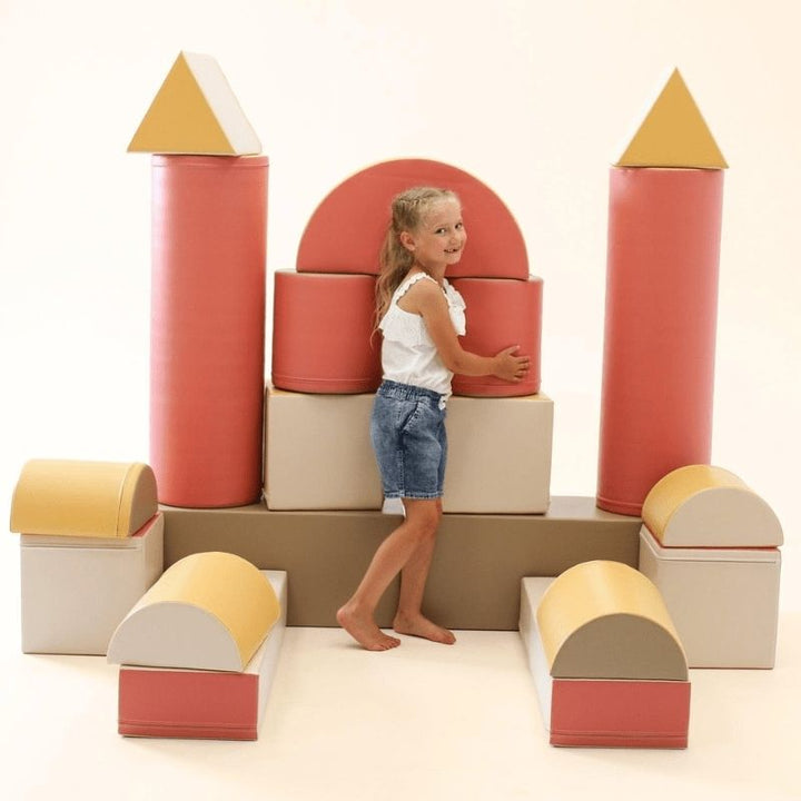IGLU Soft Play - Fortress Set - Pastel Pink Front View Girl Playing Castle