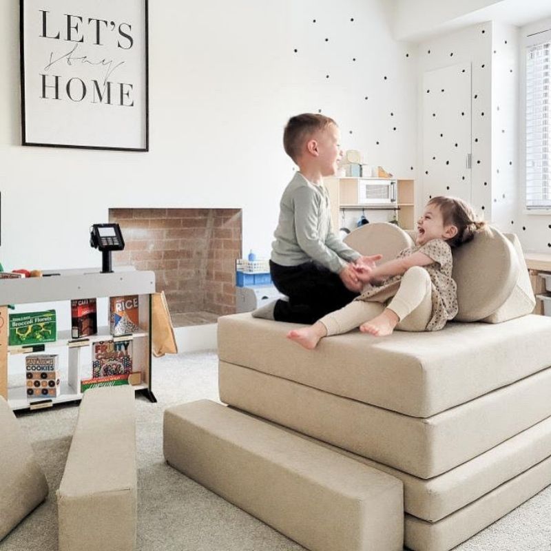 Kiddie Couch - Sand Beige Cushion Stack Two Kids 
