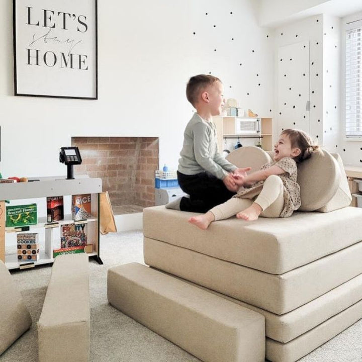 Kiddie Couch - Sand Beige Cushion Stack Two Kids 

