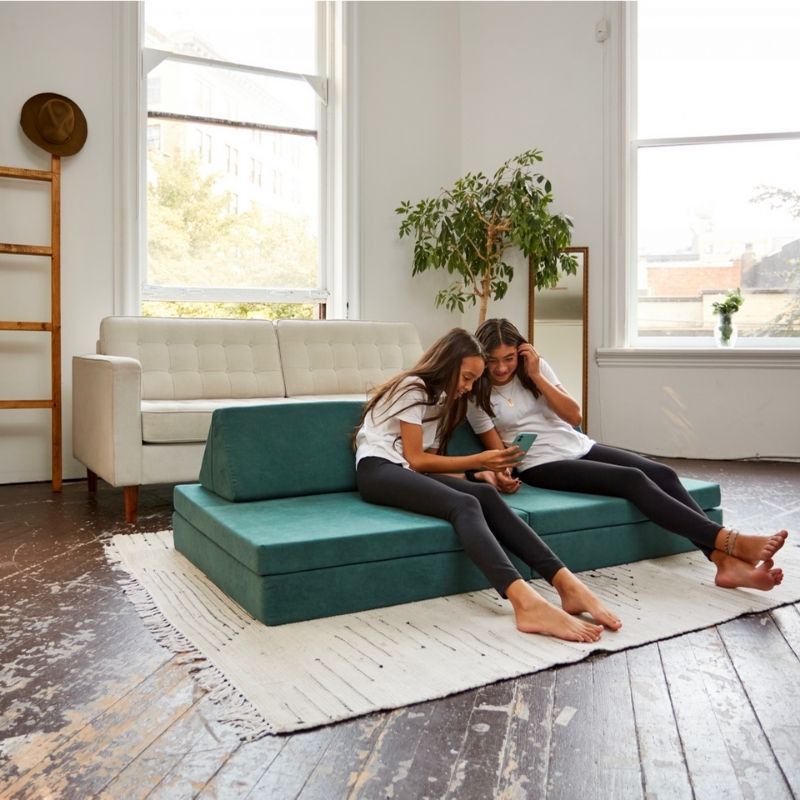 Kiddie Couch - Emerald Green Preteens Two Girls Hanging Out
