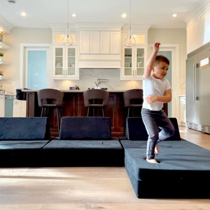 Kiddie Couch - Jet Black Child Jumping

