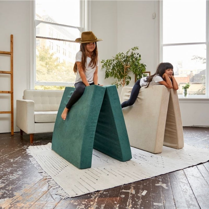 Kiddie Couch - Green Beige Two Kids Horse Riding
