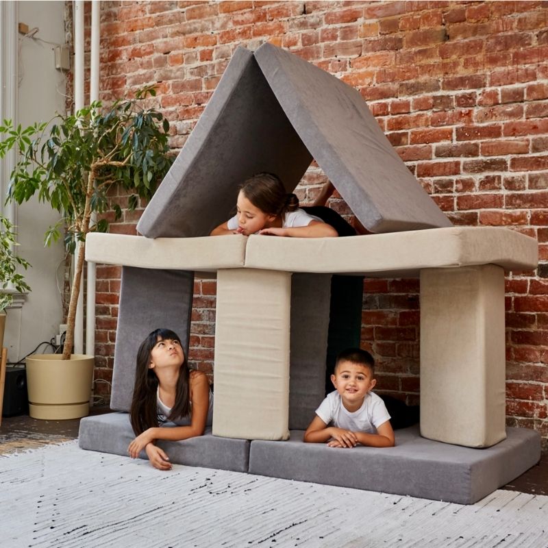 Kiddie Couch - Grey And Beige Big Fort Build Three Kids Active Play
