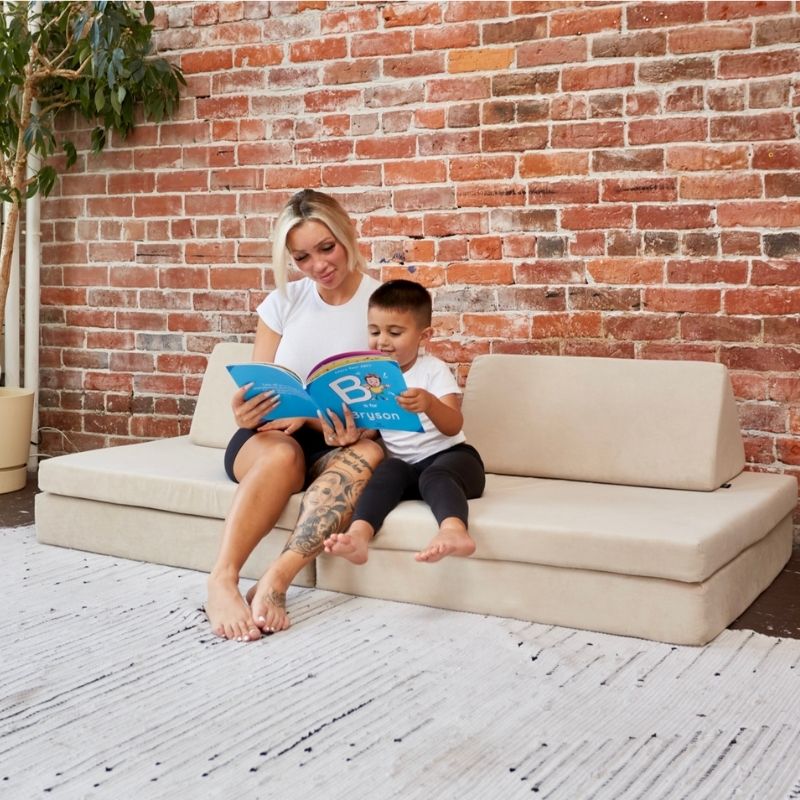 Kiddie Couch - Beige Mom And Child Reading
