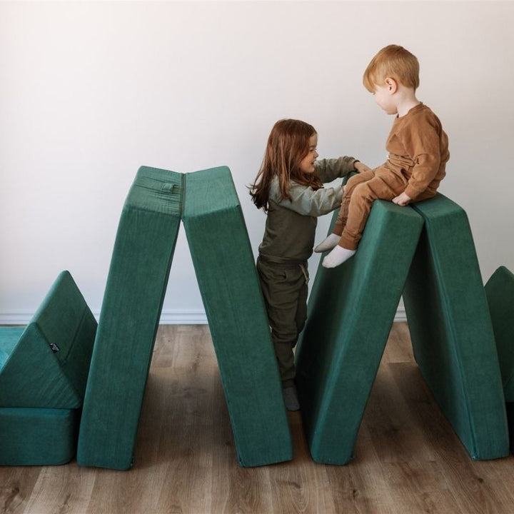 Kiddie Couch - Emerald Green Fort Stack Two Active Kids Play
