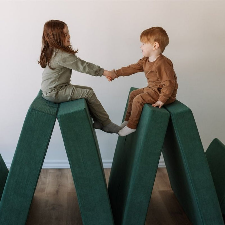 Kiddie Couch - Emerald Green Kids Happily Playing
