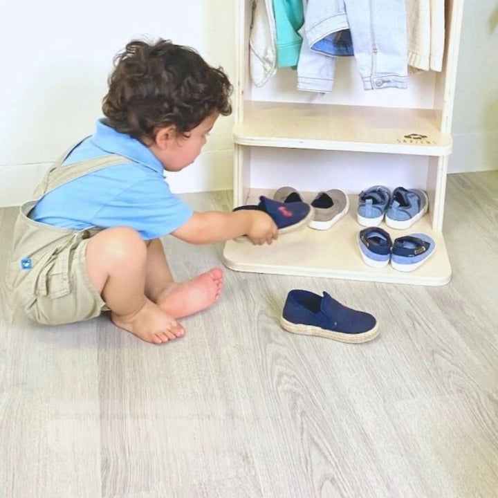 Sapiens Child - MANGO - Montessori Cubby Coat Rack - Child Active Play With Shoes