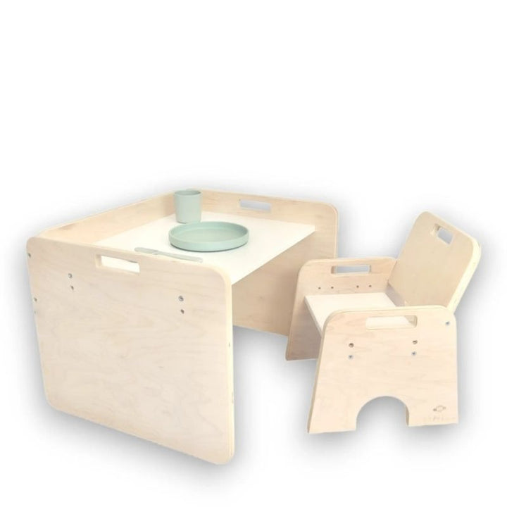 Sapiens Child - PAPAYA SET - Weaning Montessori Table and Chair Adjustable Height - Landscape View Table And Chair