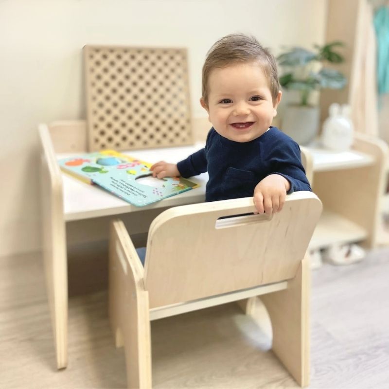 Sapiens Child - PAPAYA SET - Weaning Montessori Table and Chair Adjustable Height - Landscape View CHild Active Play Indoor