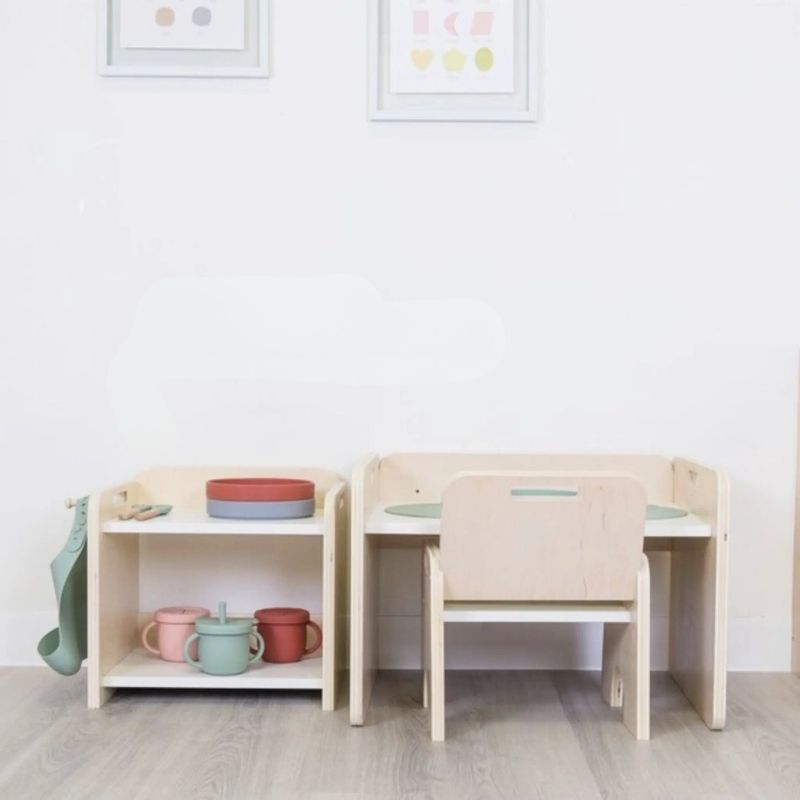 Sapiens Child - PAPAYA SET - Weaning Montessori Table and Chair Adjustable Height - Landscape View Indoor Setting