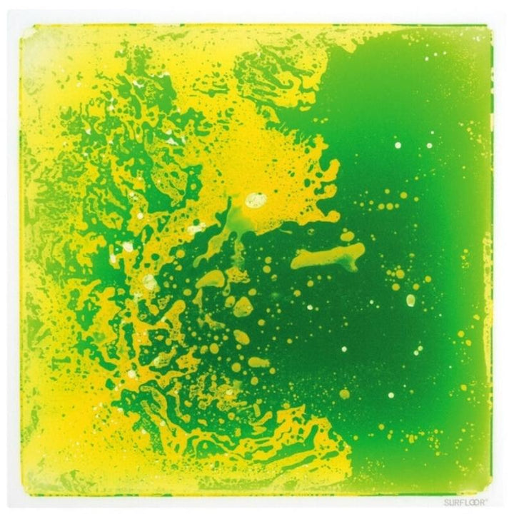 TFH Large Square Liquid Floor Tiles - 4 Set - Close up view yellow green tile