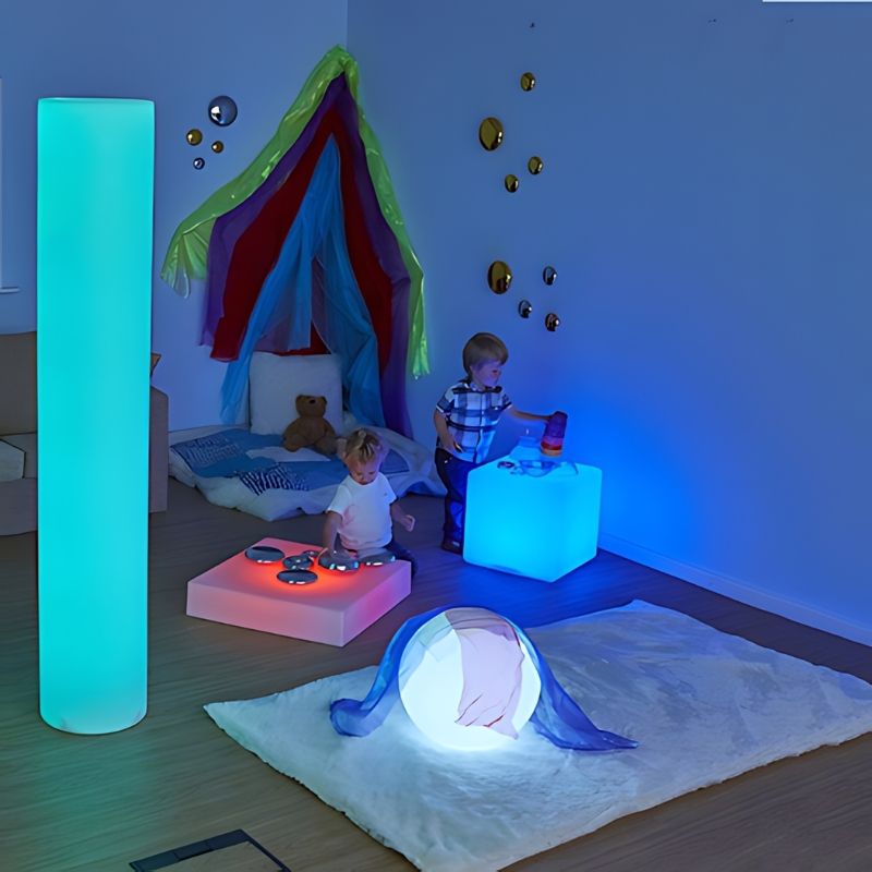 TTS Giant Sensory Light Up Glow Cylinder Tube - Landscape View Child Active Play Blue Light
