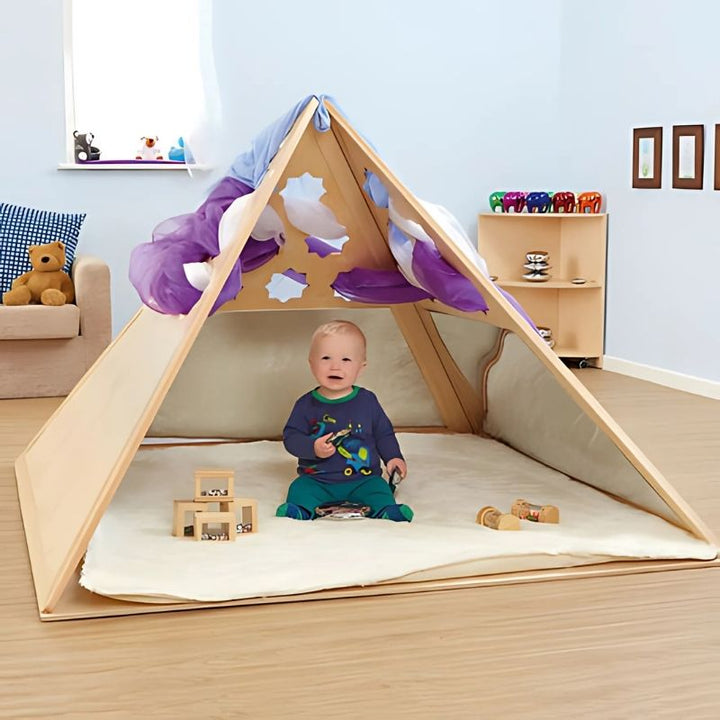 TTSLearningLocationWoodenPyramidDen_2- active baby boy playing