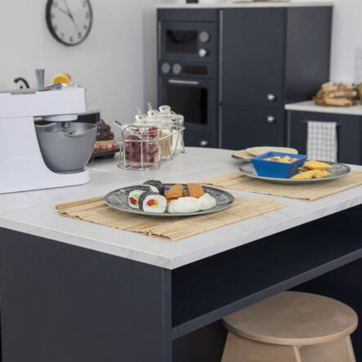 TTS Modern Living Breakfast Bar Island - Navy - Top View Plated Meals Set Up