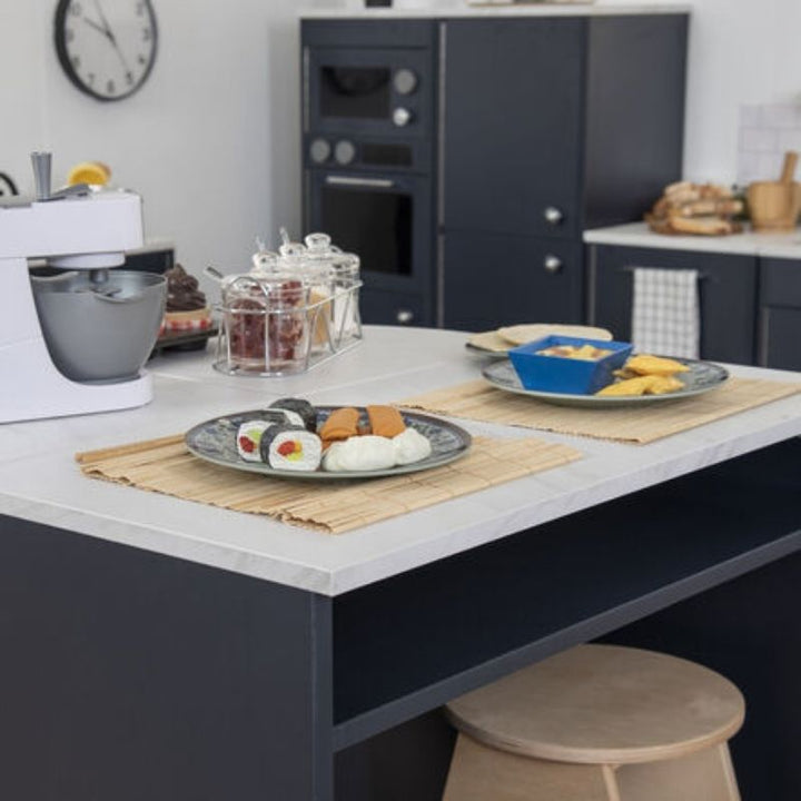 TTS Modern Living Kitchen Island Set - Navy - Top View Plated Set Up