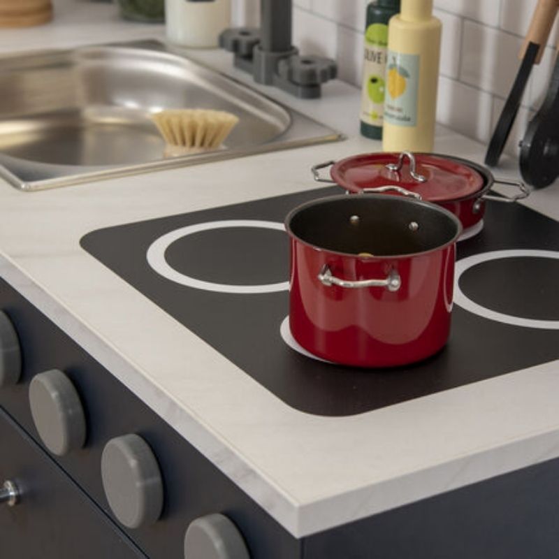 TTS Modern Living Sink and Hob Unit - Navy - Top View - Red Pot