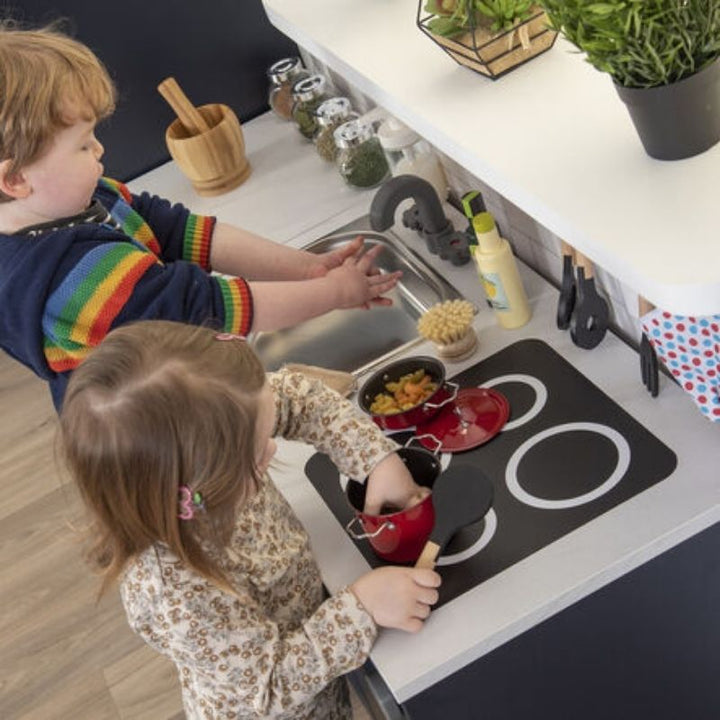 TTS Modern Living Sink and Hob Unit - Navy - Top View Two Kids Active Play