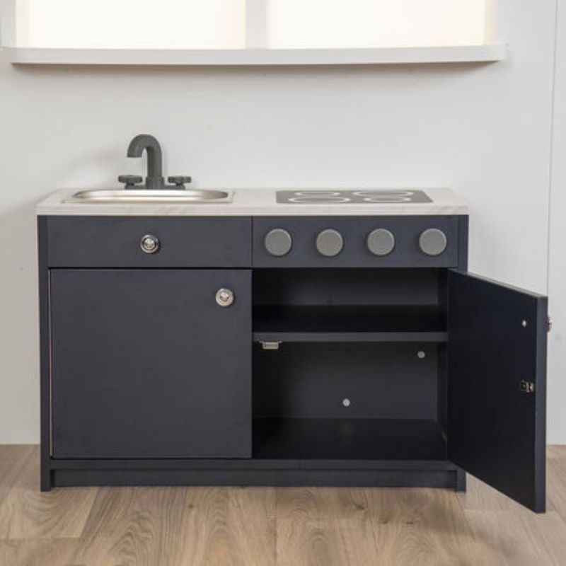 TTS Modern Living Sink and Hob Unit - Navy - Clean Landscape View Open Cabinet