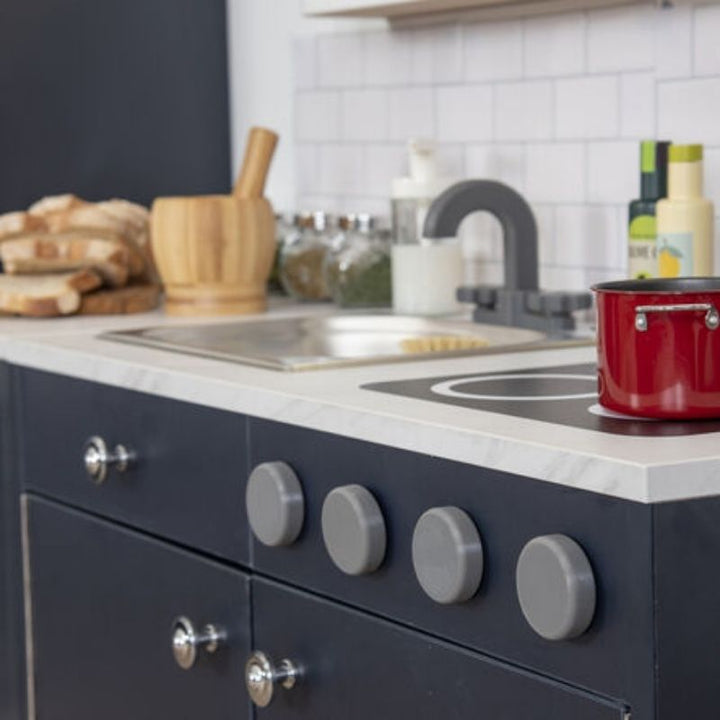 TTS Modern Living Sink and Hob Unit - Navy - Close Up View Knobs