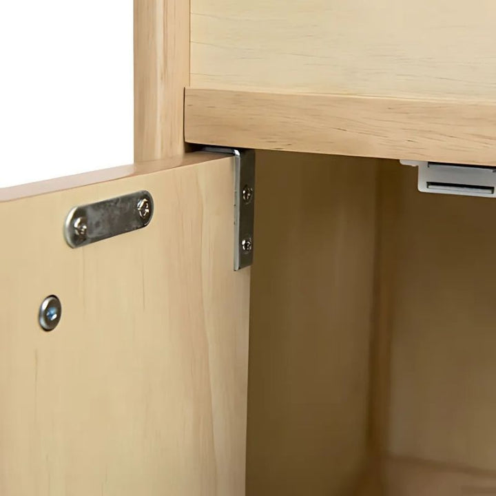 TTS Toddler Wooden Kitchen Units - Close Up View Left Cabinet Door Open
