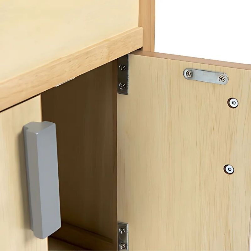 TTS Toddler Wooden Kitchen Units - Close Up View Right Cabinet Door Open