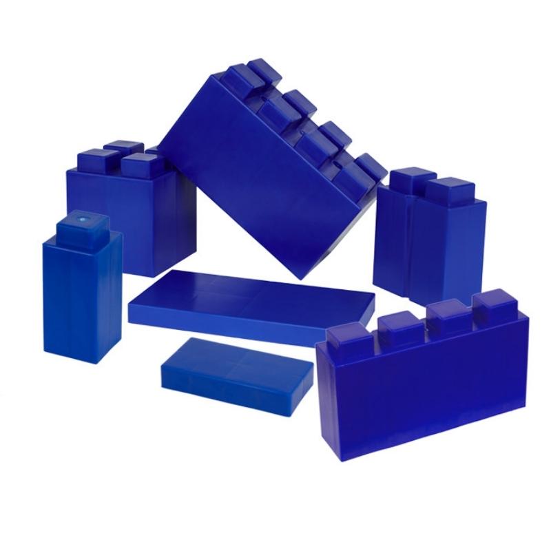 The full assortment of shapes in the EverBlock Kids Blocks Play Pack shown in blue, a single-colour option for these giant building blocks