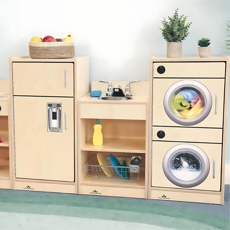 Whitney Brothers Let's Play Toddler Kitchen Ensemble - Natural Front Close Up View