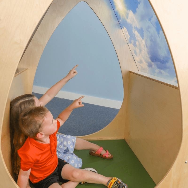 Whitney Brothers Sky View Sanctuary-Two Kids Inside Pointing to Clouds