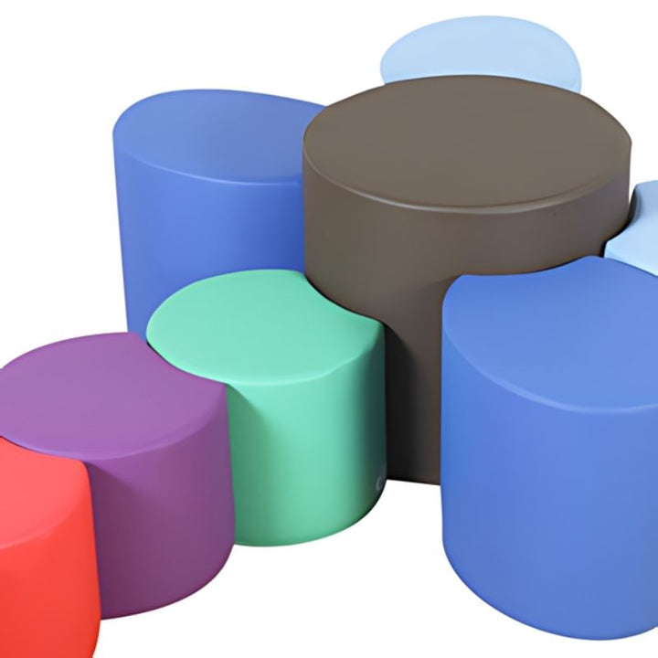 Close-up of the head section of the Children's Factory Dragonfly Seating Set showing the distinct foam shape and vibrant colour detail of the individual seating pieces