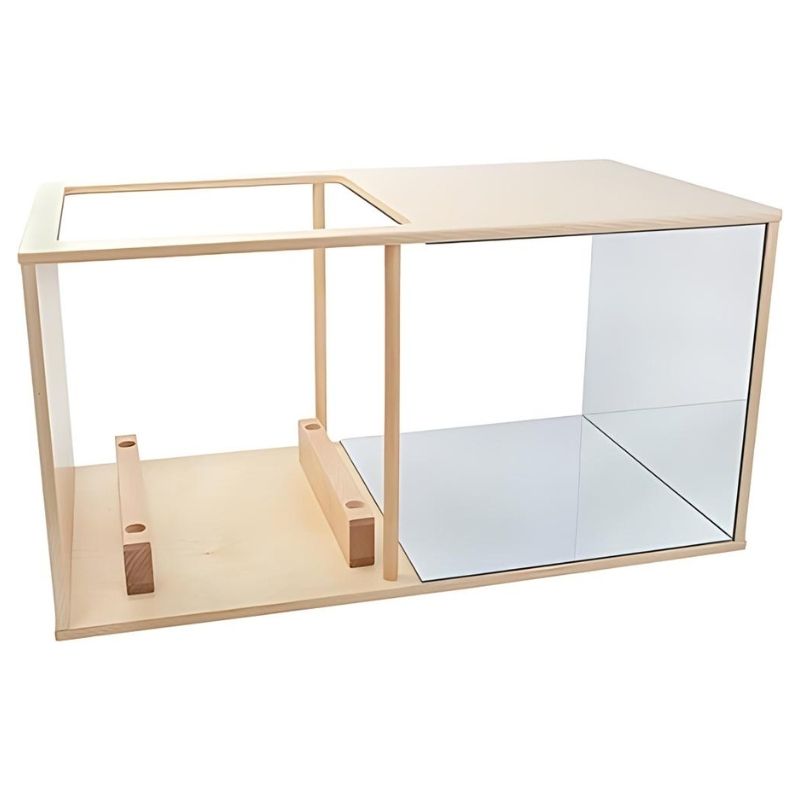 Constructive Playthings Ultimate Light Cube Studio Cabinet with 3 Mirrors clean front view showing birch plywood construction and shatterproof acrylic mirror interior for sensory light exploration