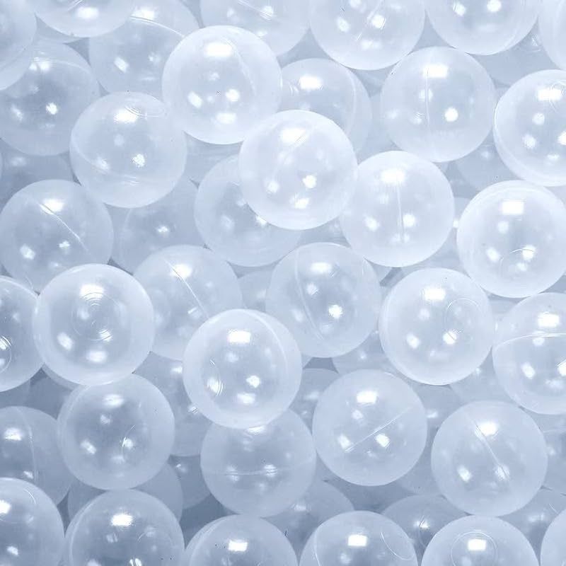 Close-up of Experia Ball Pool Balls (500pc) Translucent showing the smooth 3-inch translucent plastic balls designed to refract LED light in the Experia Interactive LED Ball Pool and sensory ball pools