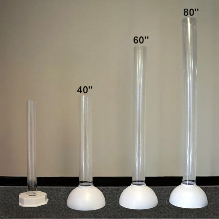 Experia IRiS LED Bubble Tube size comparison showing all three available heights - 40 inch, 60 inch most common, and 80 inch - for the IRiS wireless sensory bubble tube