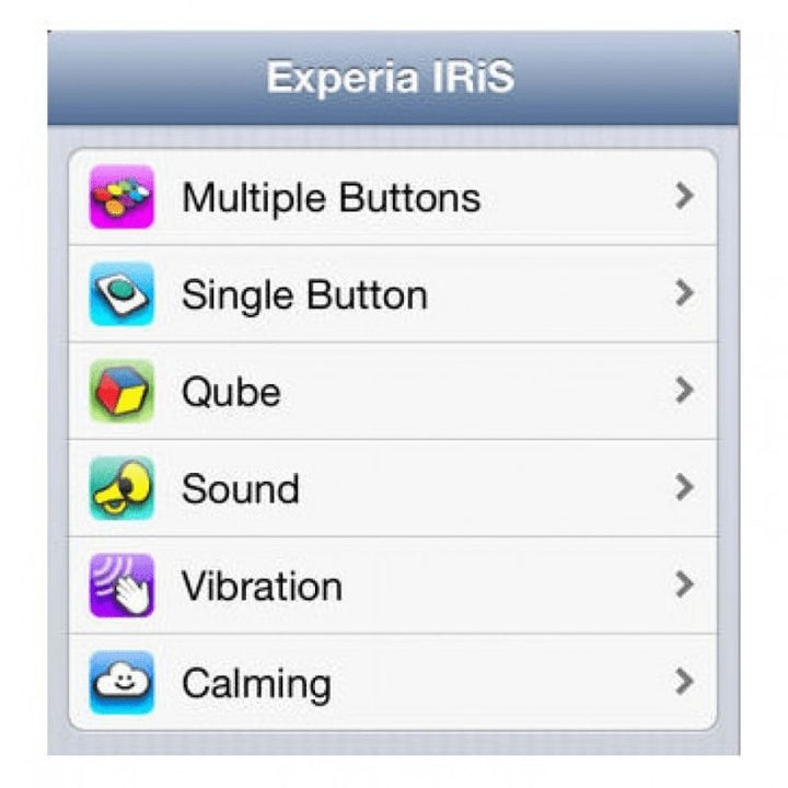 Detailed view of the IRiS+ App on an Apple device connected to the Experia IRiS+ Bubble Wall with iConverter, demonstrating wireless sensory room control via iPad or iPhone
