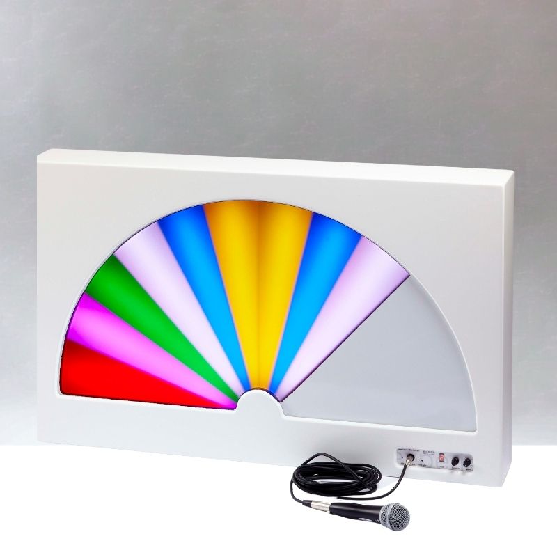 Experia Interactive LED Fanlite showing the fan-shaped LED display at partial colour activation, illustrating how the sound-activated LED panel responds progressively to sound input