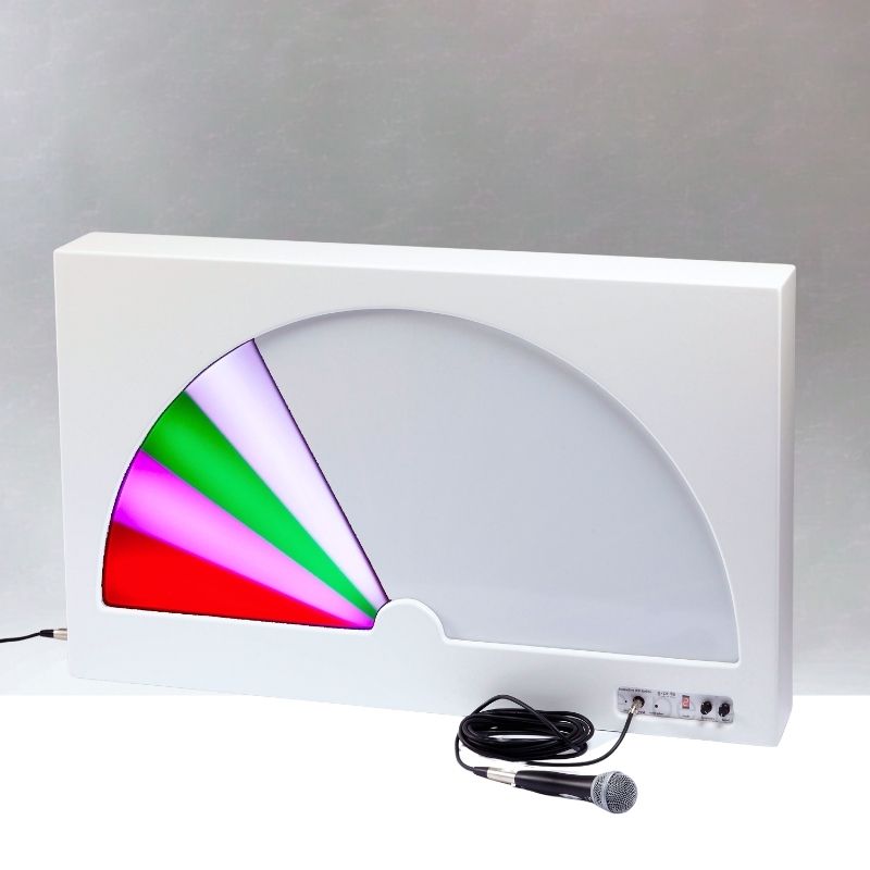 Experia Interactive LED Fanlite with less than half the fan-shaped display lit, showing the low-sound-level colour response of one of the 5 sound-activated LED modes
