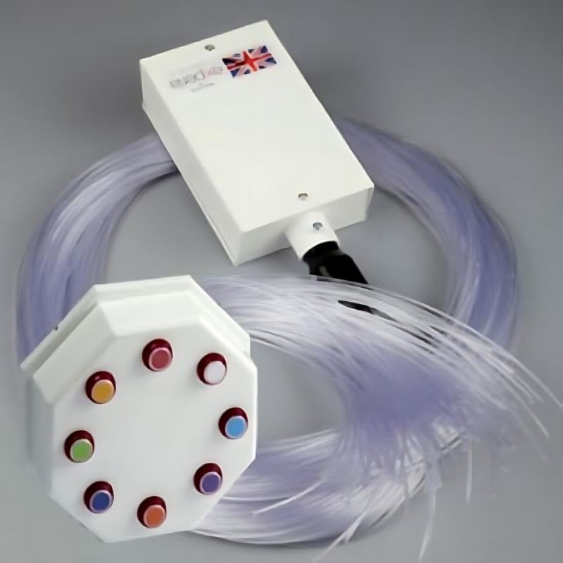 Close-up of the Experia Superactive LED Fiber Optic Bundle lightsource included in the Sensory Corner Bundle, showing the colour-changing fibre optic light source for tactile and visual sensory input