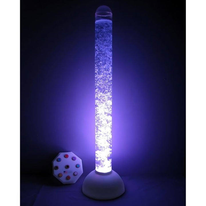 Experia Superactive LED Bubble Tube and 9-way wireless controller bundle landscape view showing the full 60-inch sensory bubble tube alongside the Qi-charging wireless controller