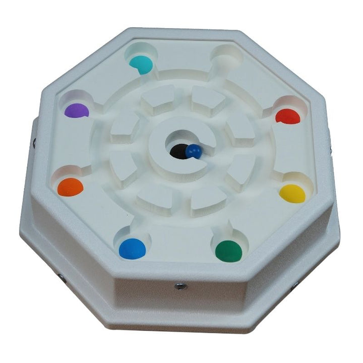 Close-up of the Experia Maze Controller shown as an optional add-on for the Superactive LED Bubble Wall, demonstrating the tilt-to-change gross motor interaction option