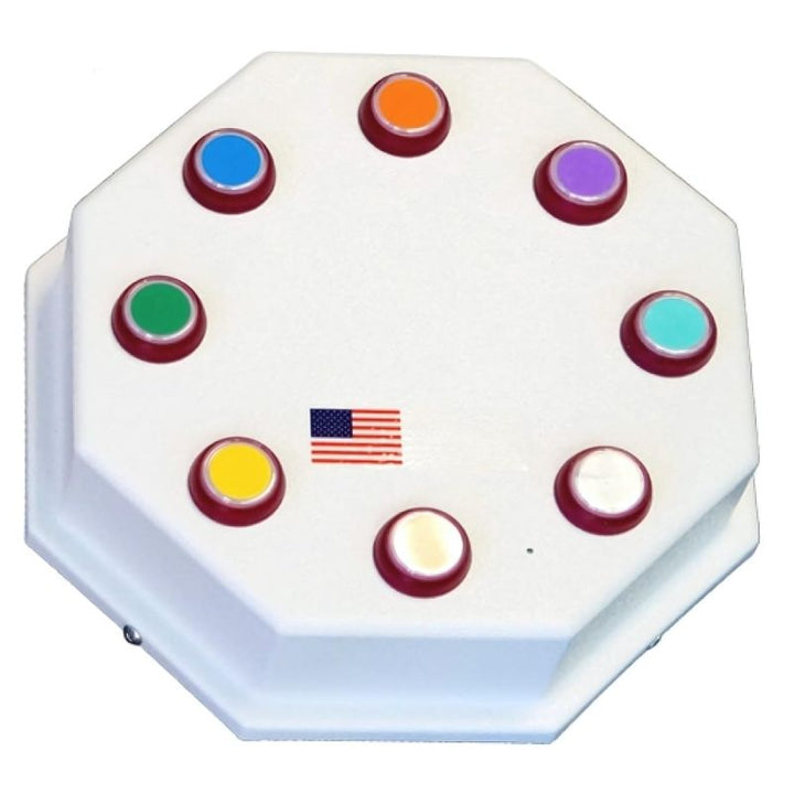 Close-up of the Experia Superactive LED Fibre Optic Bundle wireless 8-colour Qi-charging controller showing the eight colour-select buttons for interactive fibre optic colour changes