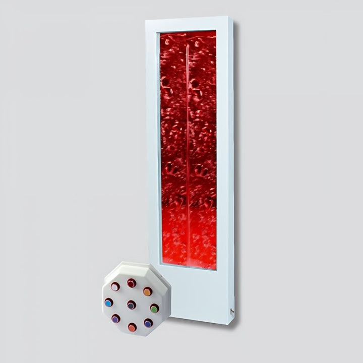 Experia Superactive LED Bubble Wall front view showing the 72-inch wall-mounted bubble sensory display with the 9-button wireless Superactive controller