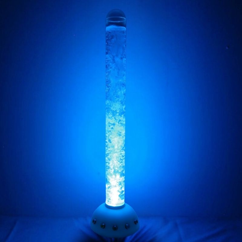 Experia Touch Sensitive LED Sensory Bubble Tube front view in blue light showing the colour-changing sensory bubble tube with 4 base colour buttons and no wireless remote
