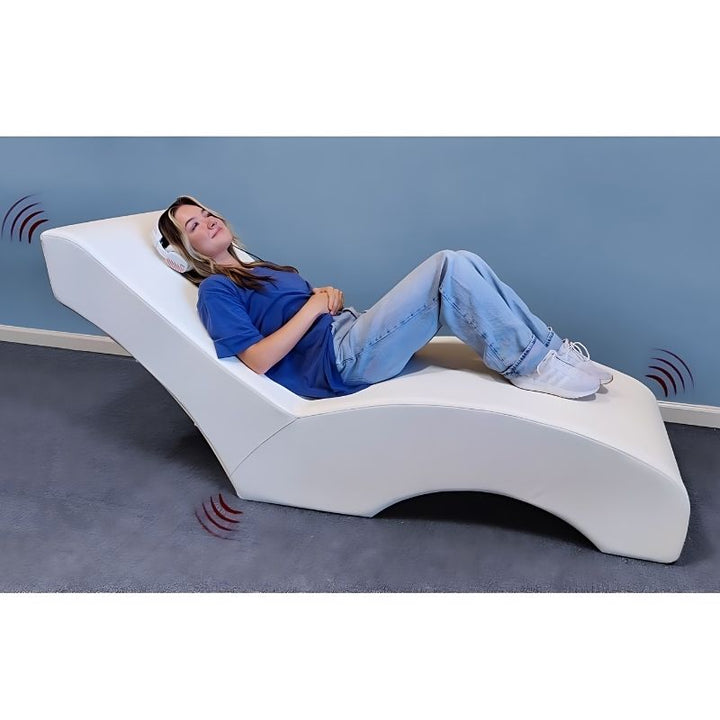 Experia Vibroacoustic Lounger second landscape view showing the stylish vibroacoustic sensory therapy lounger in a sensory room environment