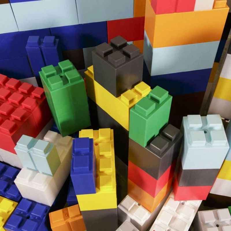 Close-up of assorted giant EverBlock building blocks in multiple colours ready for STEM construction play